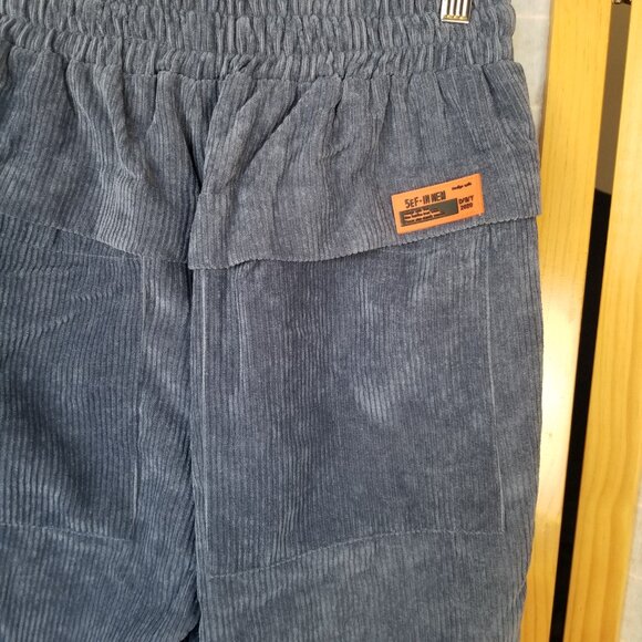 Japanese Biraki Corduroy Jogger Pants Dark Blue Pockets Men's Medium Streetwear - Picture 5 of 8